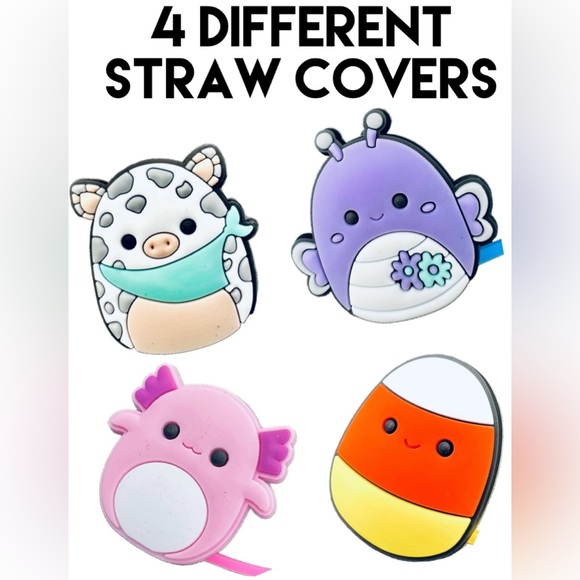Squishmallow Straw Cover 4 Different Ones As Displayed New Nontoxic Silicone - Picture 1 of 8